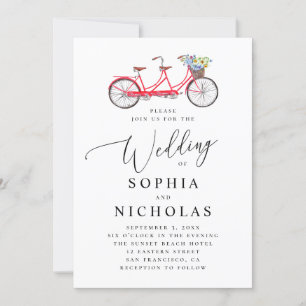 Invitation Vélo en tandem rétro. Mariage de script élégant