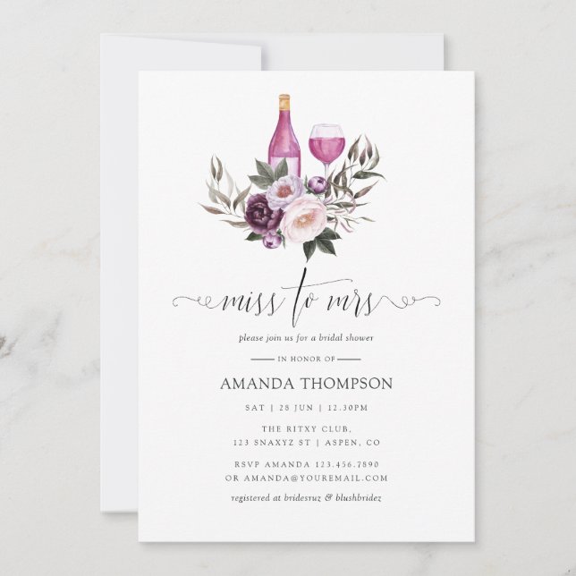 Invitation Vélo profond Floral Fête des mariées Dégustation d (Devant)