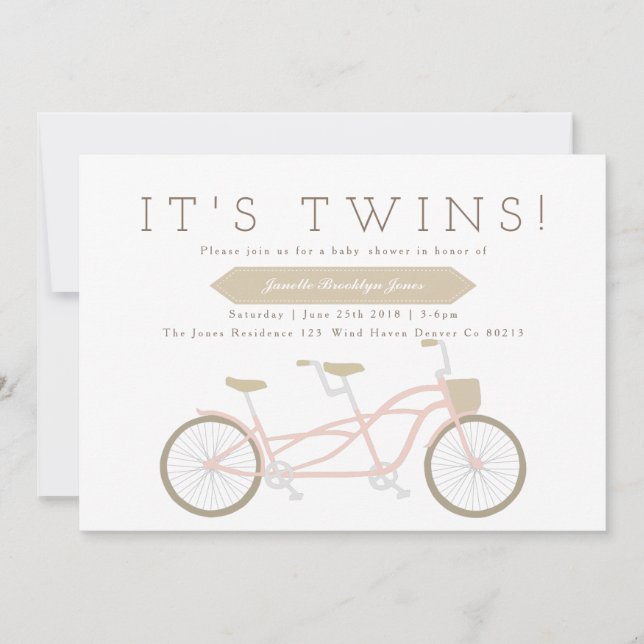 Invitation Vélo Tandem | Baby shower jumeaux (Devant)