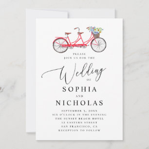 Invitation Vélo tandem rétro. Mariage à l'écriture élégante