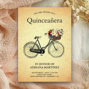 Invitation Vélo vintage floral 15e anniversaire Quinceanera