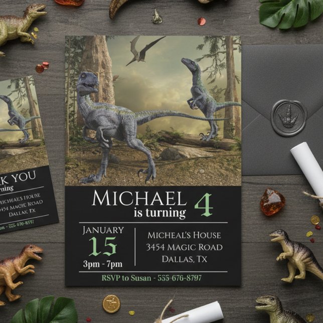 Invitation Velociraptor Raptor Anniversaire (Créateur téléchargé)