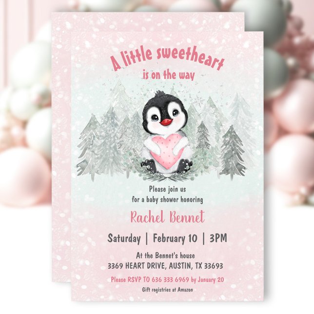 Invitation Vélote d'hiver Valentines Baby shower fille (Winter Sweetheart Valentines Girl Baby Shower Invitation)