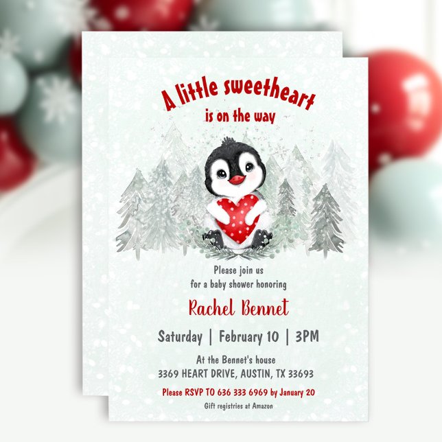Invitation Vélote d'hiver Valentines Baby shower garçon (Winter Sweetheart Valentines Boy Baby Shower Invitation)