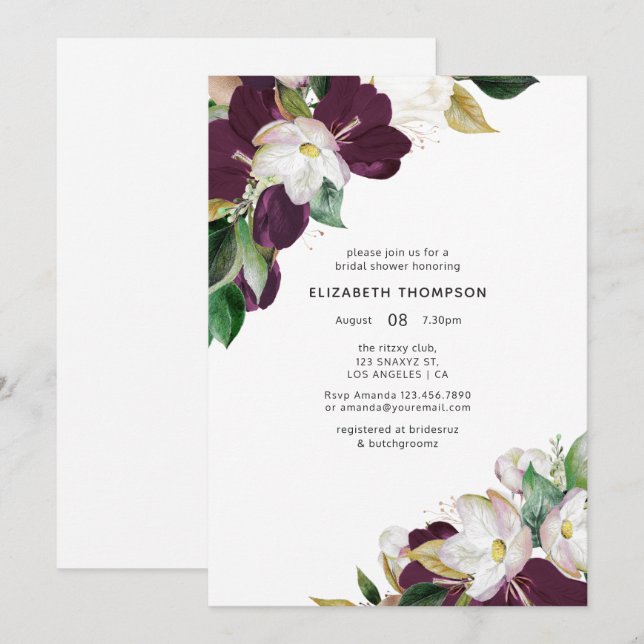 Invitation Velours de prune foncée et Fête des mariées de pri (Devant / Derrière)