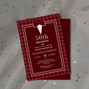Invitation Velours flamboyant Bourgogne Gold Tuxedo Theme Par
