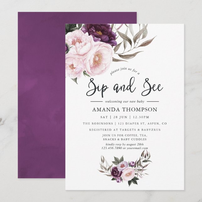 Invitation Velours profond Sip Floral Voir (Devant / Derrière)