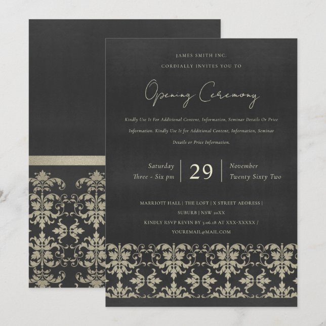 INVITATION VELVET NAVY SILVER DAMASK GRANDE CÉRÉMONIE D'OUVER (Devant / Derrière)