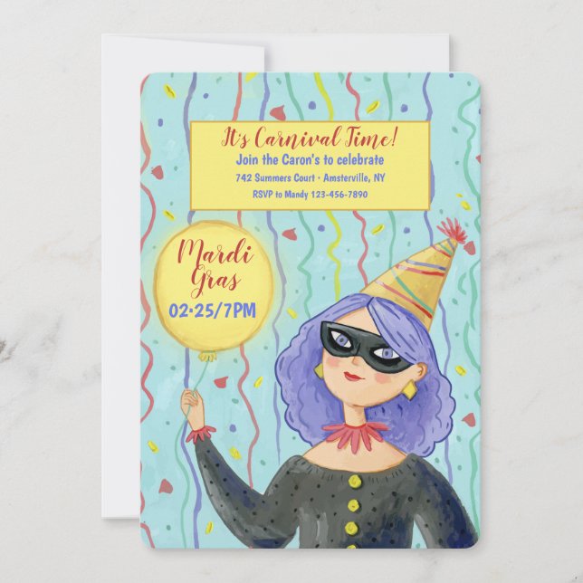 Invitation Venez à notre Mardi Gras Party (Devant)