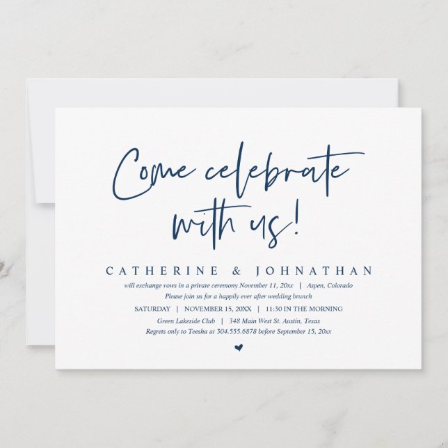 Invitation Venez célébrer avec nous, Mariage Elopement Brunch (Devant)