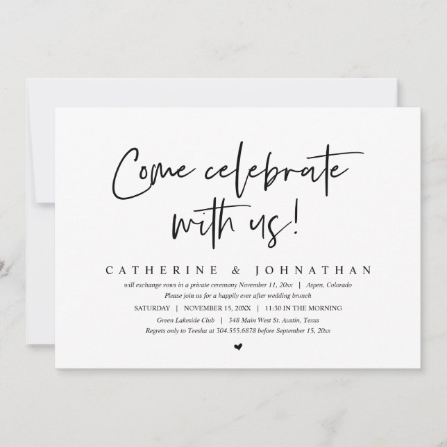 Invitation Venez célébrer avec nous, Mariage Elopement Brunch (Devant)