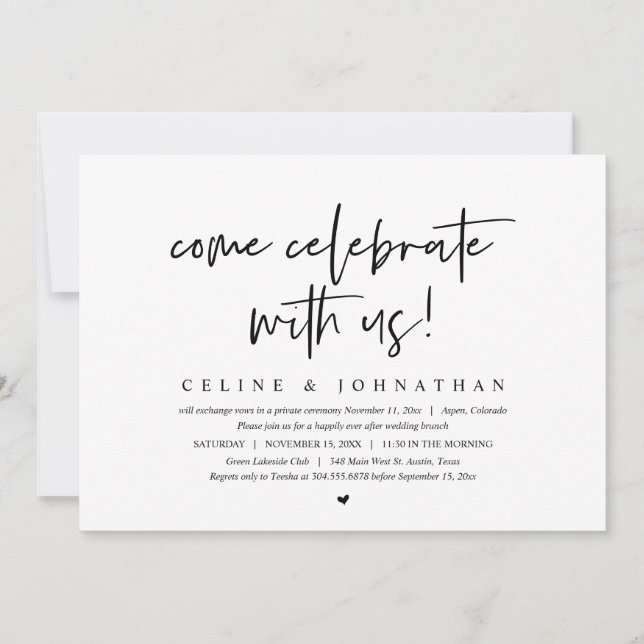 Invitation Venez célébrer avec nous, Mariage Elopement Brunch (Devant)