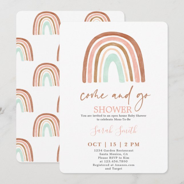 Invitation Venez et allez Rainbow Baby shower fille (Devant / Derrière)