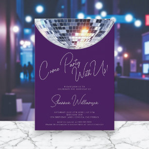 Invitation Venez faire la fête en violet anniversaire boule d