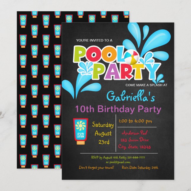 Invitation Venez faire une fête de billard de splash Annivers (Devant / Derrière)