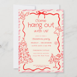 Invitation Venez passer la fête de Noël Whimsical Red Pink