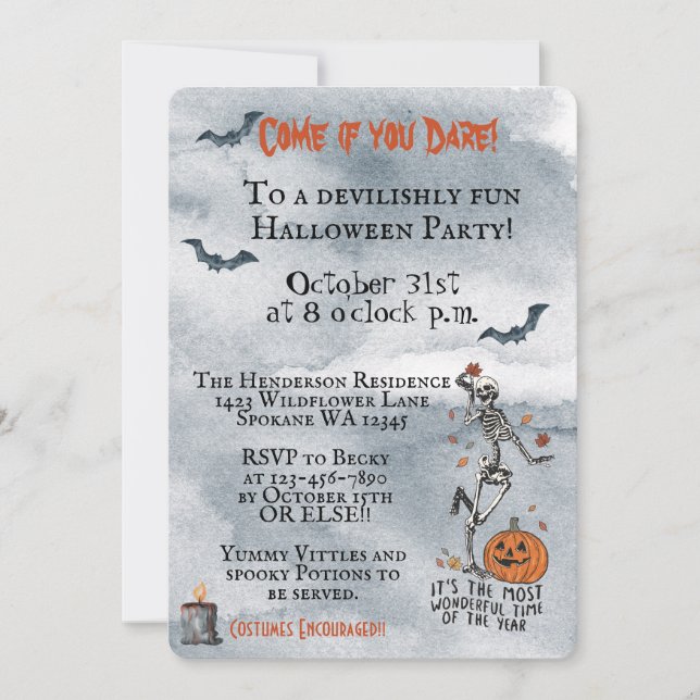 Invitation Venez Si Vous Osez Skeletons Fête D'Halloween (Devant)