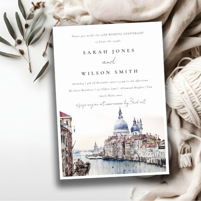 Invitation Venise Italie Canaux Aquarelle Mariage Anniversair (Créateur téléchargé)