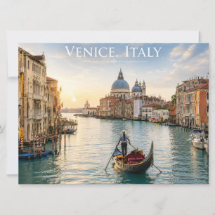 Invitation Venise Italie Grand Canal Gondole Coucher de solei