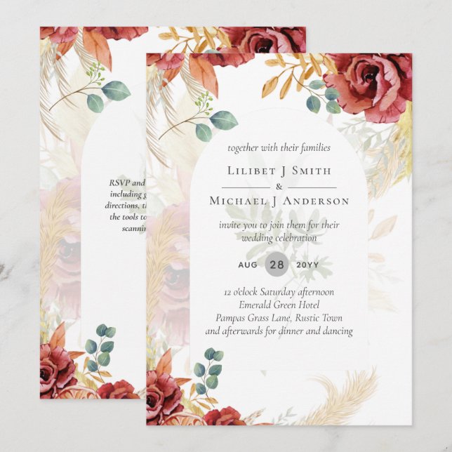 Invitation VENTE ! Boho Burgundy Gold Floral Country Grange F (Devant / Derrière)