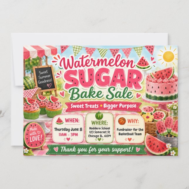 Invitation Vente de pâtisseries d'été pastèque Mignon (Devant)
