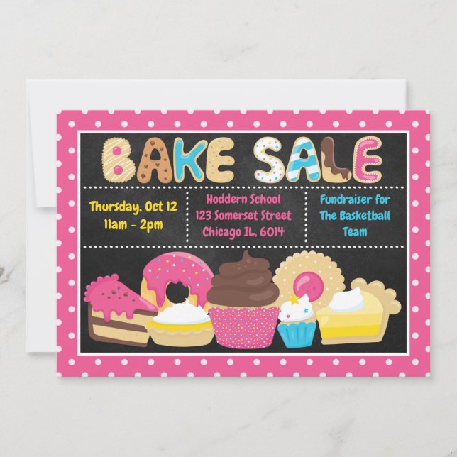 Invitation Vente de pâtisseries estivale amusante de l'école (Devant)