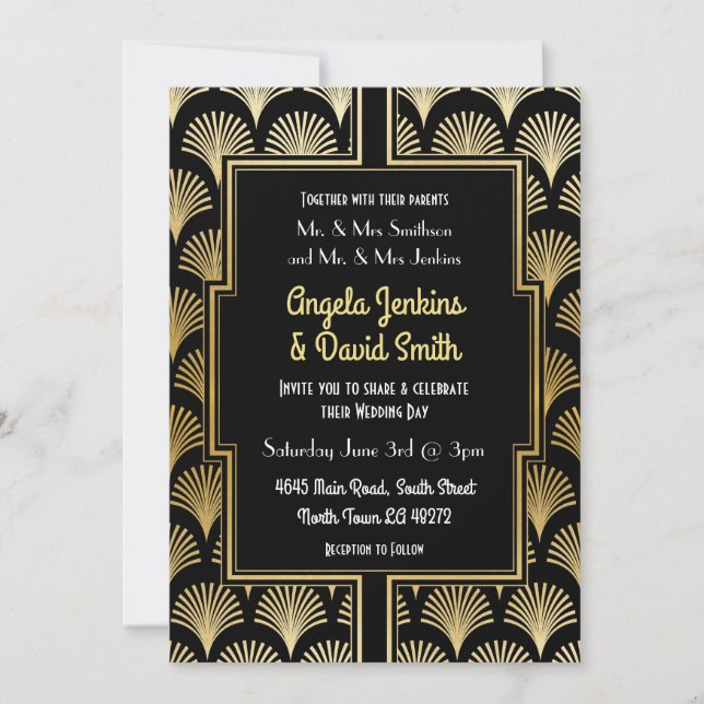 Invitation Ventilateur Art déco de l'or noir des années 1920 (Devant)