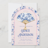 Ventilateur Chinoiserie rose et bleu | Thé nuptial