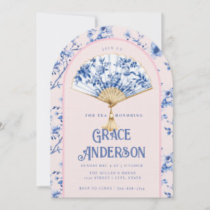 Invitation Ventilateur Chinoiserie rose et bleu   Thé nuptial