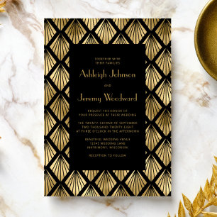 Invitation Ventilateurs Déco vintage Black Gold Mariage des a