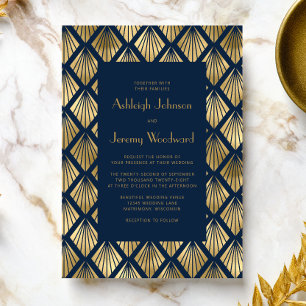 Invitation Ventilateurs vintage Déco Gold Navy Blue 1920s Mar