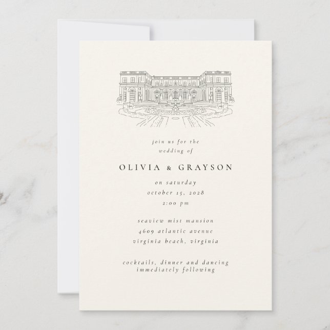 Invitation Venue Illustration Old Money Aesthetic, Wedding  (Devant)