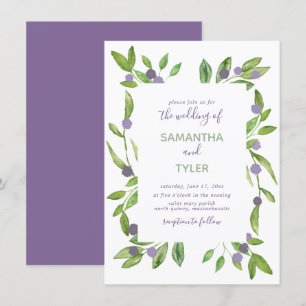 Invitation Verdure aquarelle avec Mariage d'accents violets