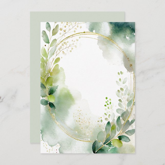 Invitation Verdure aquarelle et Mariage blanc or (Devant / Derrière)