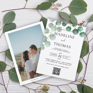 Invitation Verdure Aquarelle Feuille Photo Qr Code Mariage