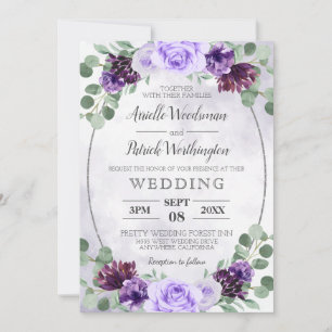 Invitation Verdure Aquarelle Florale Purple Mariage élégant