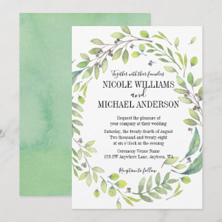Invitation Verdure Aquarelle rustique WREATH MARIAGE de feuil