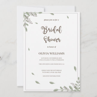 Invitation Verdure avec Fête des mariées d'aquarelle