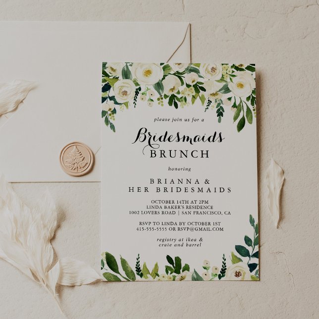 Invitation Verdure Blanc Floral Bridesmaids Brunch Douche (Créateur téléchargé)