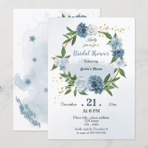 Invitation verdure bleue couronnes botaniques douche nuptiale