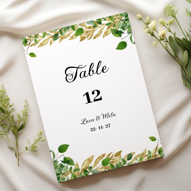 Invitation Verdure botanique feuillage doré Nombre de tableau (Botanical greenery gold foliage Table Numbers)