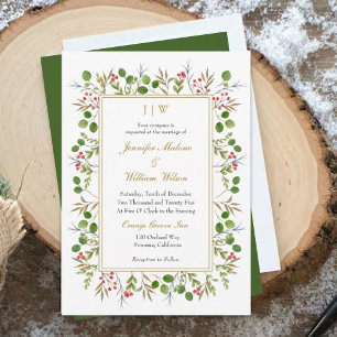 Invitation Verdure botanique Monogam Mariage de Noël