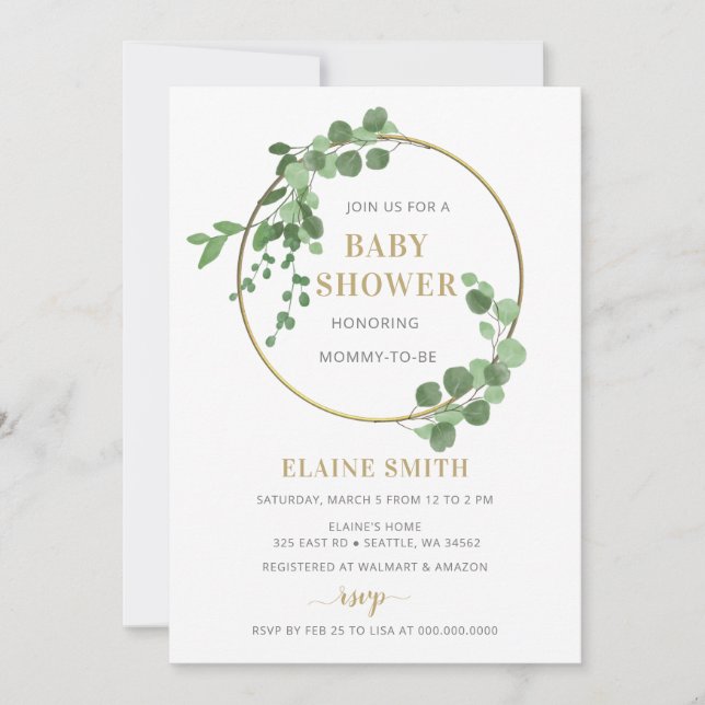 Invitation Verdure Botanique Or Genre Baby shower neutre (Devant)