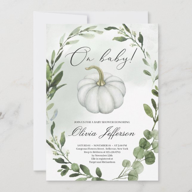Invitation Verdure couronne petit citrouille baby shower d'au (Devant)