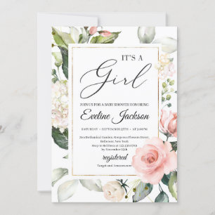 Invitation Verdure et cadre floral roux or c'est une fille
