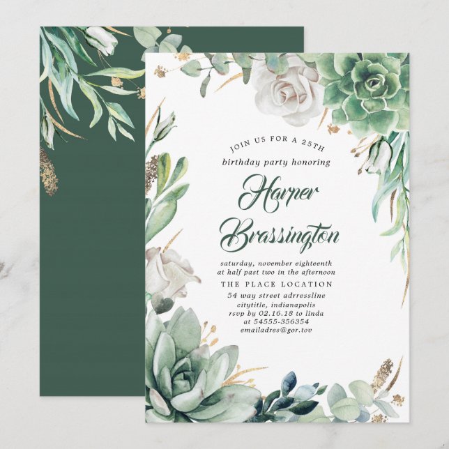 Invitation Verdure et or | Élégante fête d'été (Devant / Derrière)
