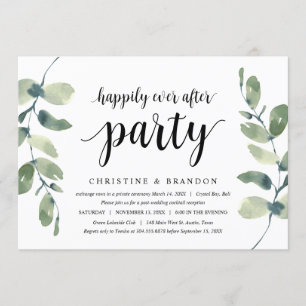 Invitation Verdure Eucalyptus, Encre noire, Mariage en fuite