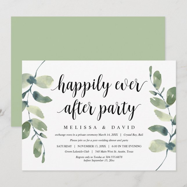 Invitation Verdure Eucalyptus, Mariage Moderne Intime (Devant / Derrière)