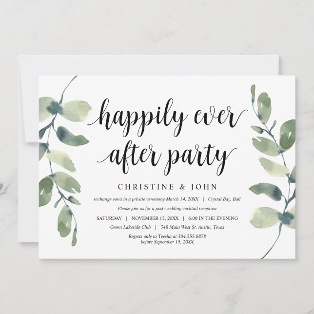 Invitation Verdure Eucalyptus, Noir, Mariage en Elopement (Devant)