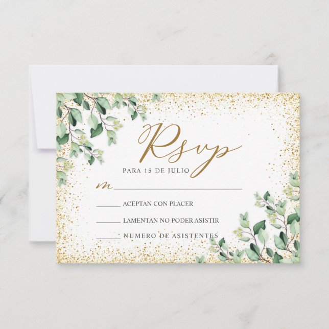 Invitation Verdure Feuille Or Nuestra Boda Mariage RSVP (Devant)